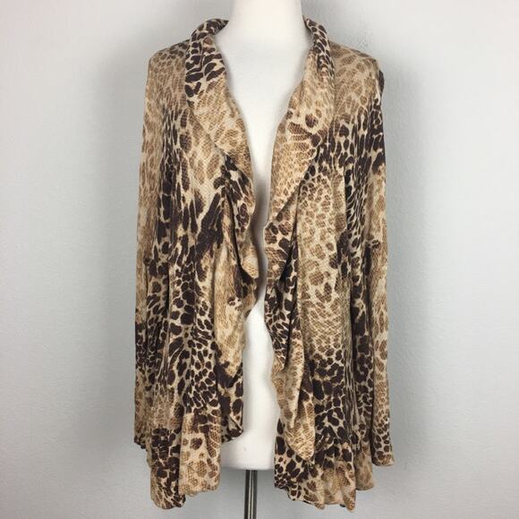 Chico's Brown Animal Print Ruffle Cardigan Sweater 3 - Picture 2 of 6